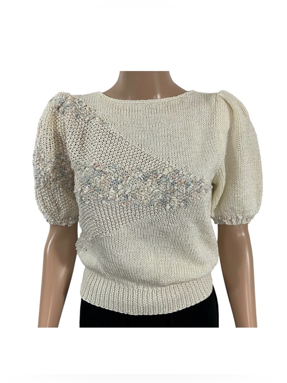 Vintage 80’s Nannell Hand Knit Textured Shoulder pads Sweater shirt Medium